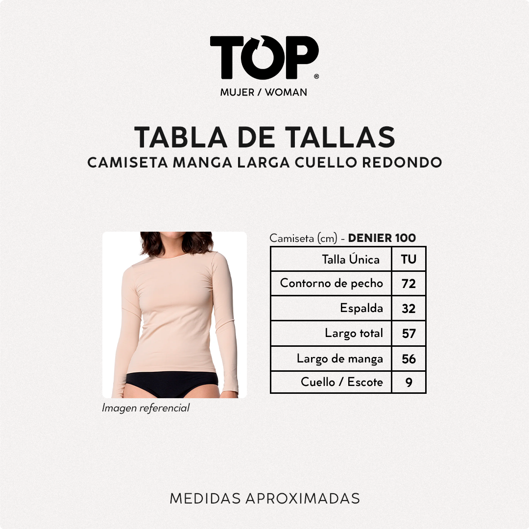 Camiseta Manga Larga Microfibra Mujer C1 Cuello Redondo